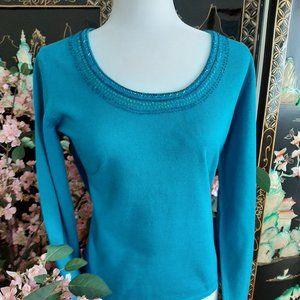 Sequin Trimmed Cotton Sweater